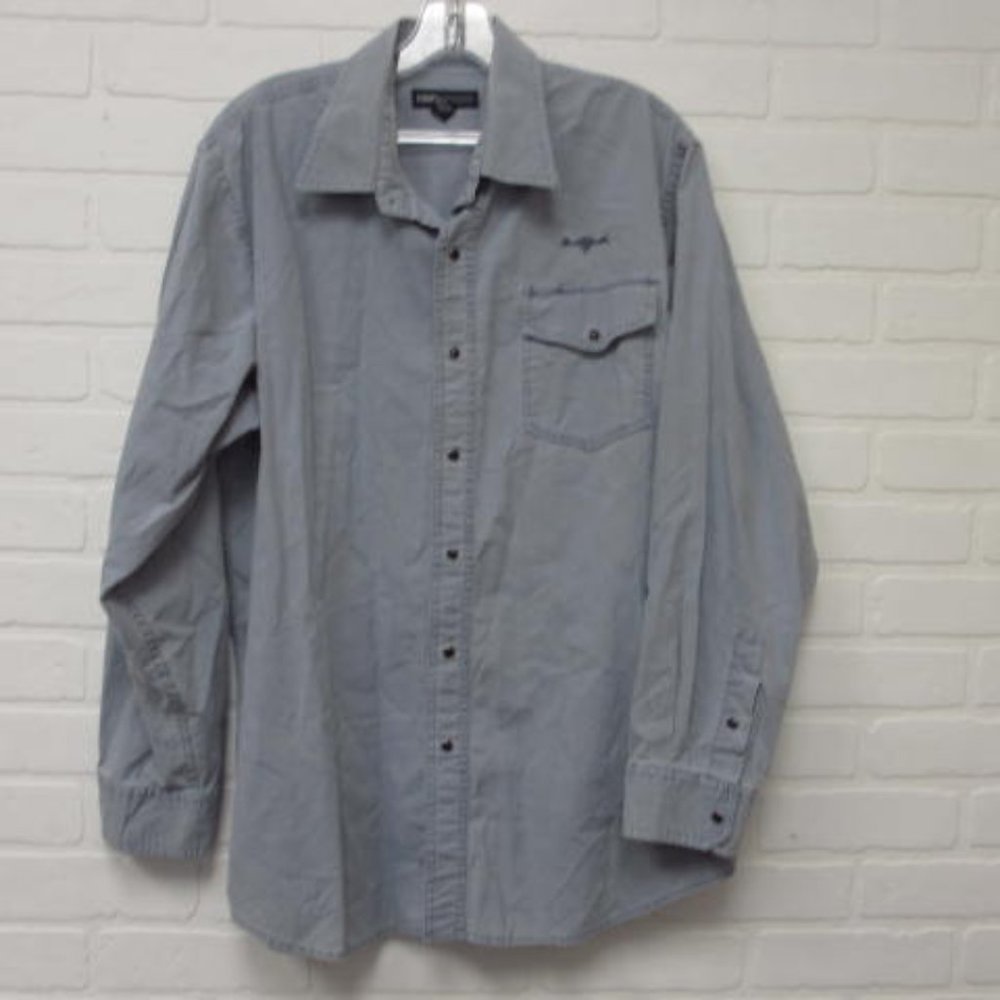MWG Apparel Chambray Blue Pearl Snaps 100% Cotton Embroidered Western Shirt